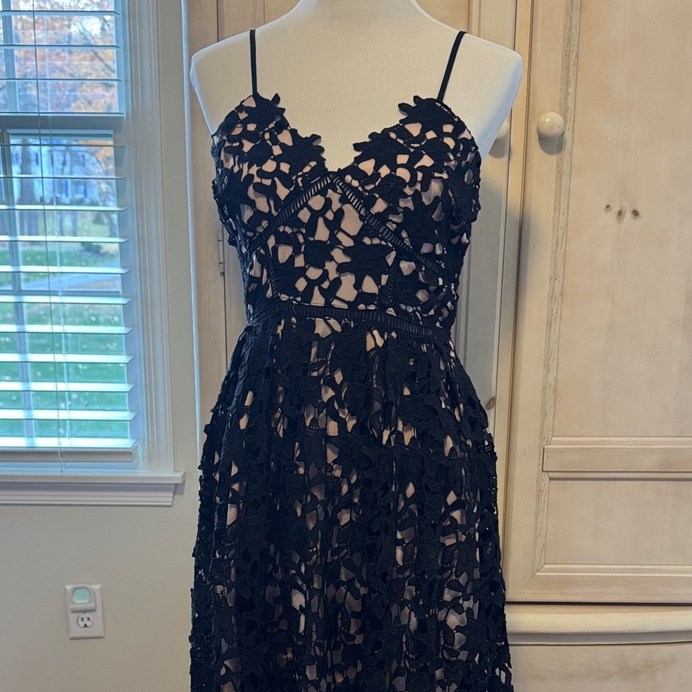Aqua Black Strapless Lace Dress